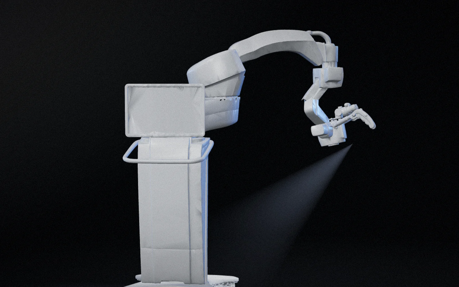 TIVATO 700 on a dark stage, its optics casting a beam of light
