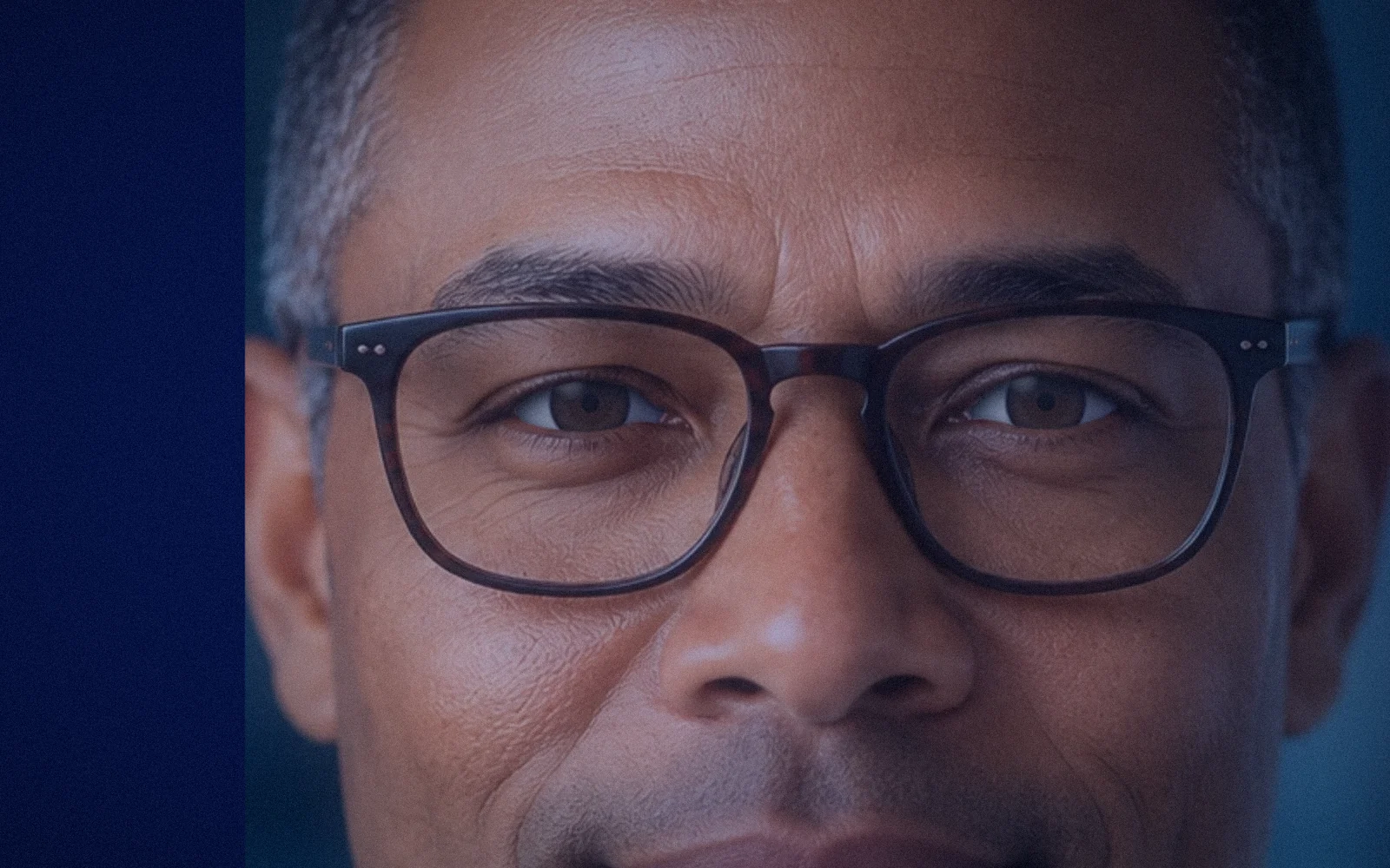 Close portrait of an illustrative executive persona with glasses