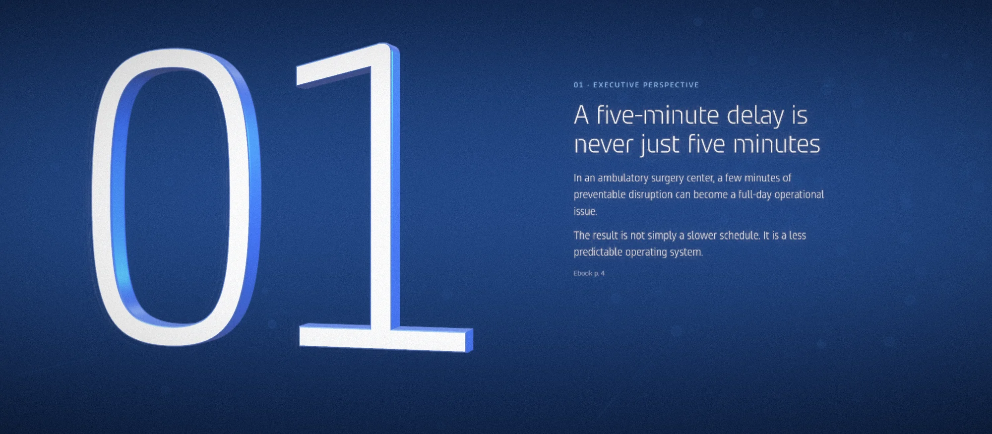 A dimensional chapter number 01 floating in deep blue space beside its headline